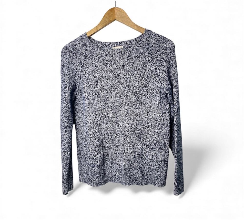 Gap Black White Marbled Pullover Sweater Front Pockets Women's Size X-Small